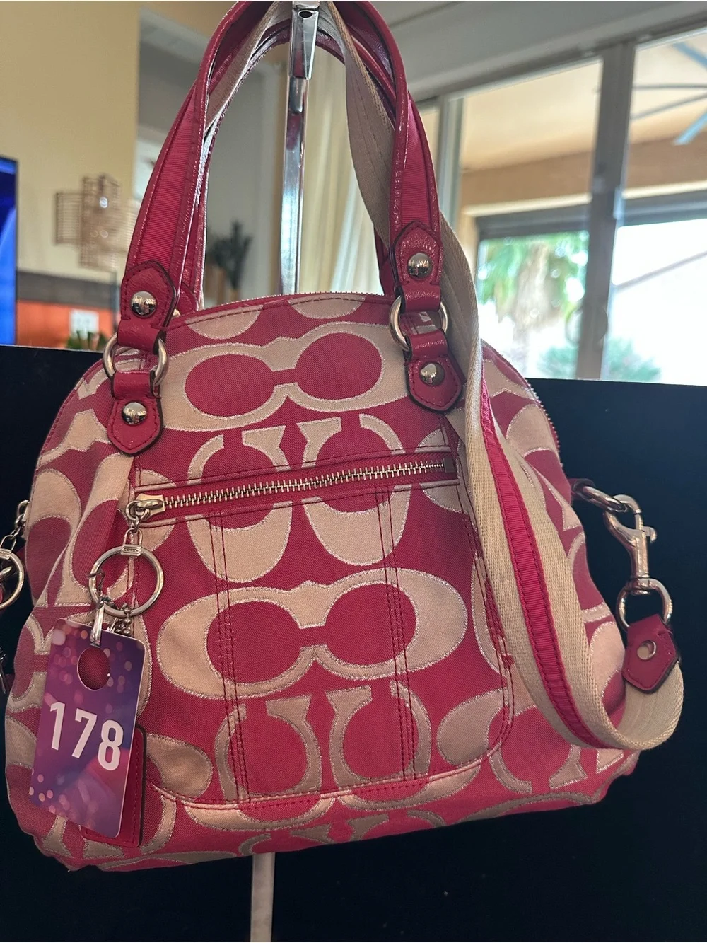 Coach #178 Poppy Signature Lurex C Outline Satchel/Crossbody